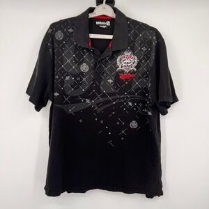 Ecko Unltd Mens 3XL Black Graphic Polo Shirt Rhino Crest Embroidered Cotton Y2K